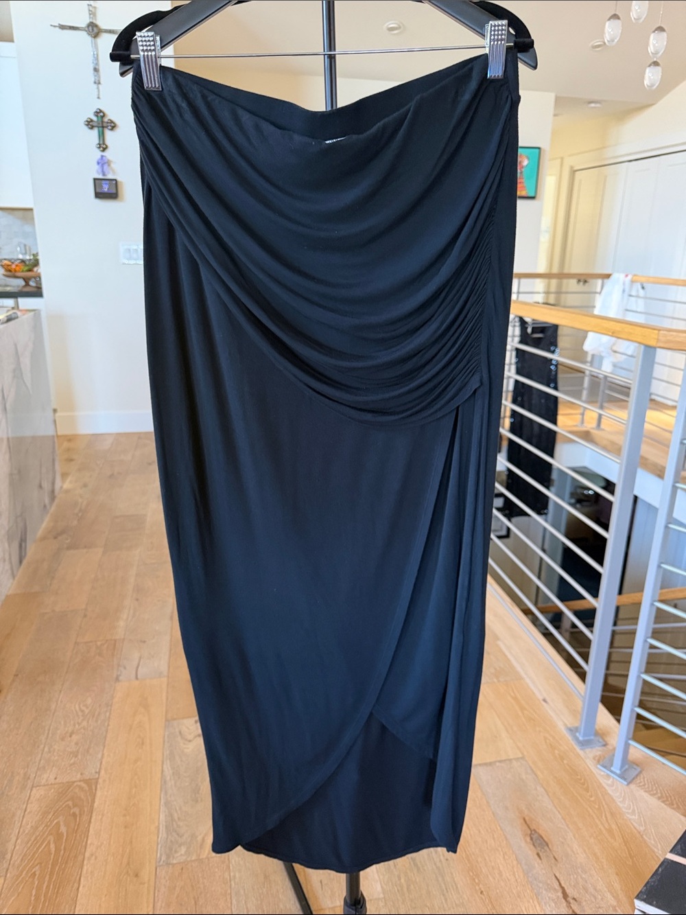 CAbi Black Draped Maxi Skirt with Asymmetrical Wrap